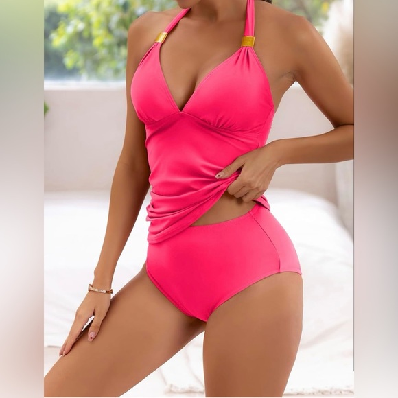 B2prity Women's Mint Halter Tankini Swimsuit Tummy Control Two Piece Suit V Neck - Picture 2 of 6